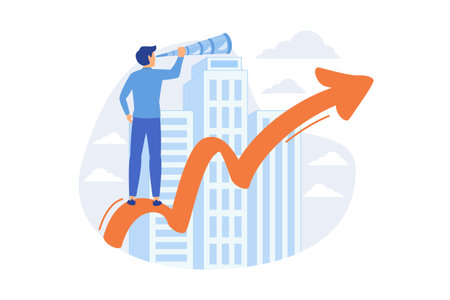Business opportunities, chances. Professional ambitions, company development plans, searching innovation. Visionary entrepreneur anticipating new trends. Vector illustrationのイラスト素材