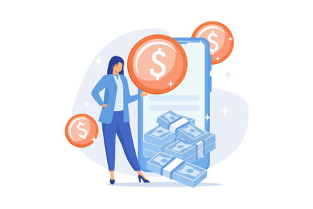 Online banking technology. E wallet, e payment, Internet app. Money Internet withdraw smartphone application. Monetization, ecommerce design element. Vector illustrationのイラスト素材