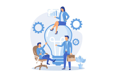Company teamwork, idea generation. Discussion, meeting, conference. Corporate workers characters brainstorming, business strategy planning. Vector illustrationのイラスト素材