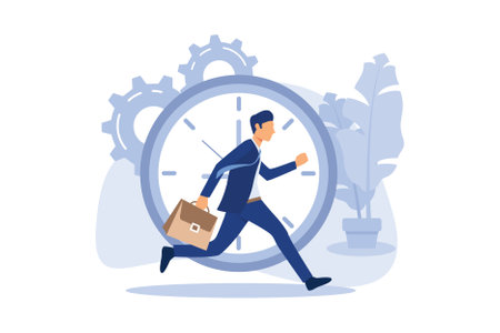 work time management concept, quick response, people rush to do everything at work, time is running out, rewind time vector flat modern design illustrationのイラスト素材