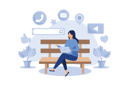 communication via the Internet, social networking, chat, video, news, messages, web site, search friends, mobile web graphics vector flat modern design illustrationのイラスト素材