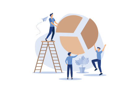 Concept of financial management, Statistics and business report, little people as puzzles collect infographics vector flat modern design illustrationのイラスト素材