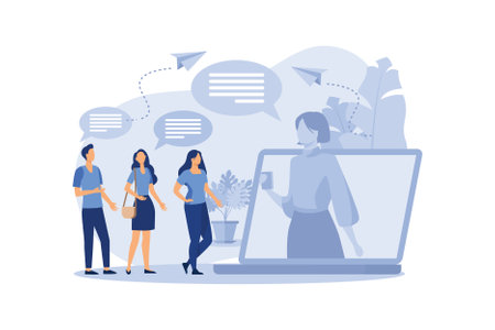 communication via the Internet, social networking,chat, video,news,messages,web site, search friends, mobile web graphics, online Dating vector flat modern design illustrationのイラスト素材