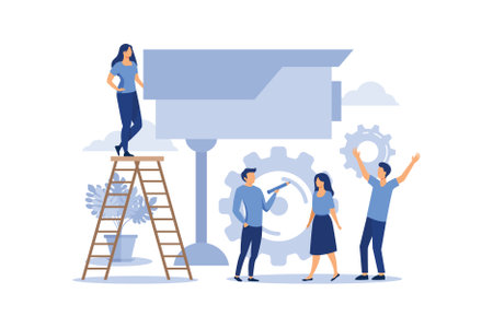 security camera, people scanning, protected objects flat vector design illustration