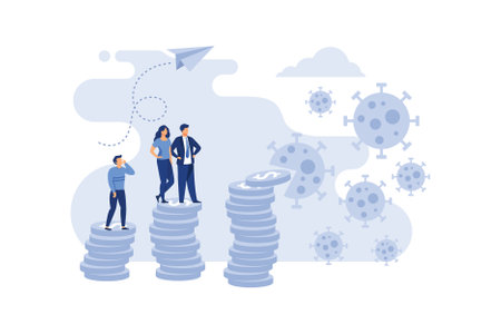 virus eat coins stack metaphor of corona effect on dollar and exchange. Illustration For Wallpaper, Banner, Background, Infographic, Book, And Web Landing Page. flat modern design illustrationのイラスト素材