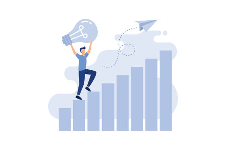 search for solutions, thought is reachable, career growth, man goes the path to success with idea and concept, flat color icons, business flat vector illustrationのイラスト素材