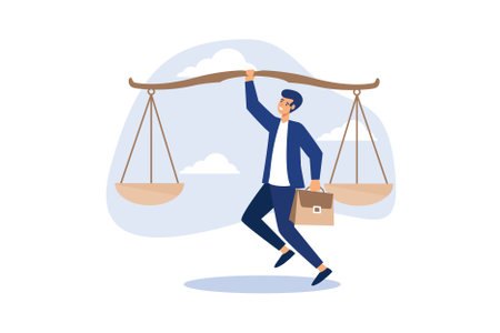 Principles and business ethic to do right things, social responsibility or integrity to earn trust, balance and justice for leadership concept, confident businessman leader lift balance ethical scale.のイラスト素材