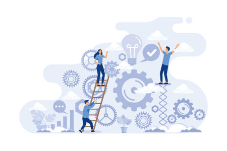 happy ramadan mubarak greeting concept with people character for web landing page template, banner, presentation, social, and print media. islamic eid fitr or adha flat design vector illustration.のイラスト素材