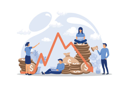 economic downturn, profit and loss, business and finance, crisis. flat design modern illustrationのイラスト素材