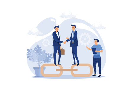handshake concept, link as a strong union and cooperation. flat design modern illustrationのイラスト素材