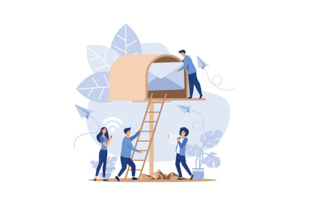 mailbox with letters, receiving letters, sorting, Web mail or mobile service layout for website header. flat design modern illustrationのイラスト素材
