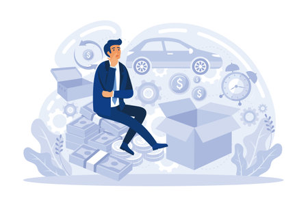 business marketing vector illustration. Cost structure, target market, conpetitive advantage. People dealing with business management, flat vector illustrationのイラスト素材