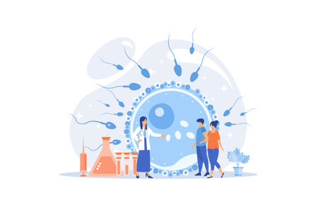Doctor working on infertility treatment for couple. Negative pregnancy test. Infertility, female infertility causes, sterility medical treatment concept. flat vector modern illustrationのイラスト素材