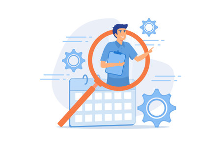 Project management. Executive task manager flat character. Work schedule planning, optimization, organization. Office worker holding clipboard. flat vector illustrationのイラスト素材
