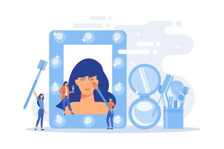 Specialists providing cosmetic treatment for woman face and hair. Beauty salon, beauty parlor, professional cosmetic treatments concept. flat vector modern illustrationのイラスト素材