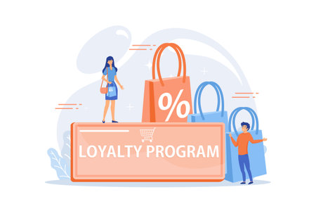 Rewards scheme for customers. Marketing strategy. Clients attraction. Loyalty program, personalized promotion, use your purchase history concept. flat vector modern illustrationのイラスト素材