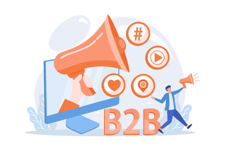 B2B marketing. Business collaboration, SMM, Internet notification. Online promotional campaign flat design element. Social media network ads. flat vector modern illustrationのイラスト素材