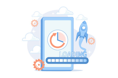 Loading speed boost. Fast internet browser, modern online technology, accelerated download time. Smartphone performance optimization, improvement. flat vector modern illustrationのイラスト素材