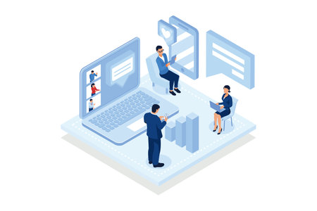 Modern technology. Digital podium in virtual class, data visualization, synchronized access to smart class.isometric vector modern illustrationのイラスト素材