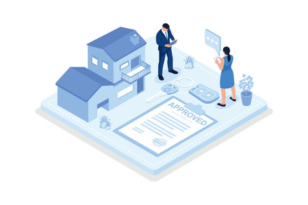 Mortgage process, People buying property with mortgage, isometric vector modern illustrationのイラスト素材