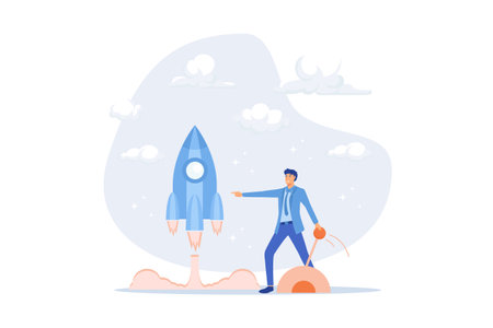 Start your own business, launch success rocket or entrepreneur, startup project or boost company growth, invention concept, flat vector modern illustrationのイラスト素材