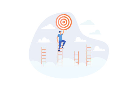 Ladder of success to reach goal or target, challenge to achieve goal, strategy or motivation to win...