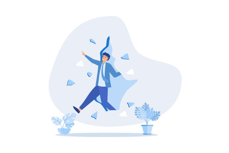 Courage and motivation to breakthrough the wall, obstacle or problem, challenge to escape from safe zone and achieve success concept, flat vector modern illustrationのイラスト素材