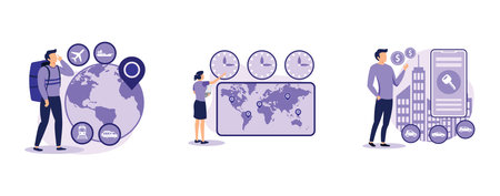 International tourism. Global travelling, time zones, rental car service, travel agency, vacation...