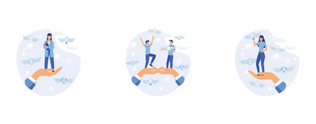 Help in professional development, Qualified employee training program. Refresher course. Human resource management organization. Business education workshop, set flat vector modern illustrationのイラスト素材