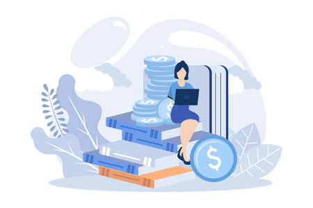 Investment illustration. People characters investing money in self development, knowledge and education. Personal finance management and financial literacy concept. flat vector modern illustrationのイラスト素材