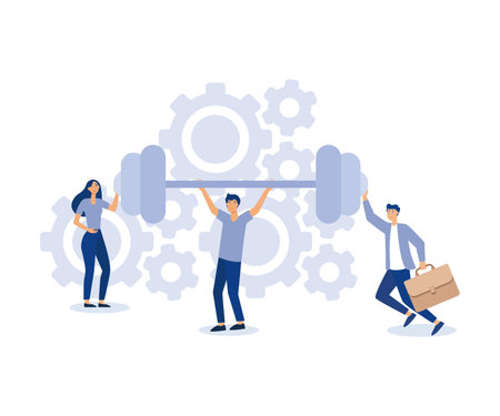 Teamwork to support for success,help or togetherness for business solution concept,modern flat vector illustrationのイラスト素材