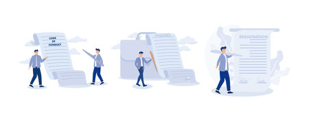 Code of conduct,compliance document company,Company policies document,Company registration service, set flat vector modern illustrationのイラスト素材