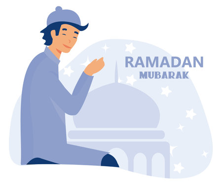 vector illustration of muslim offering namaaz for Eid, Eid mubarak, flat vector modern illustrationのイラスト素材