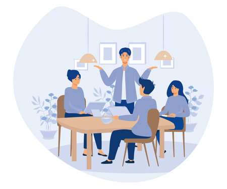 Venture funding concept, Diverse business people meeting in office, flat vector modern illustrationのイラスト素材