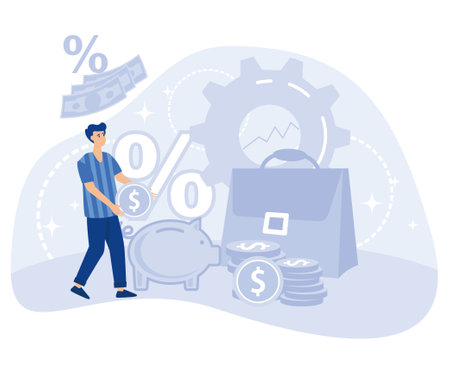 Money management concept, insurance broker, financial goals, budget savings plan, flat vector modern illustrationのイラスト素材