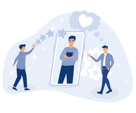 Reputation management concept, brand awareness, online meeting, digital marketing campaign, flat vector modern illustrationのイラスト素材