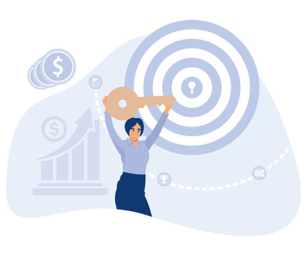 Company growth concept, key to success, business assets, company mission, vision and philosophy, flat vector modern illustrationのイラスト素材