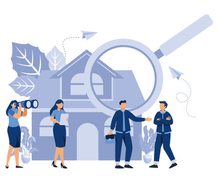 House selection and search, house project, real estate business concept, flat vector modern illustrationのイラスト素材