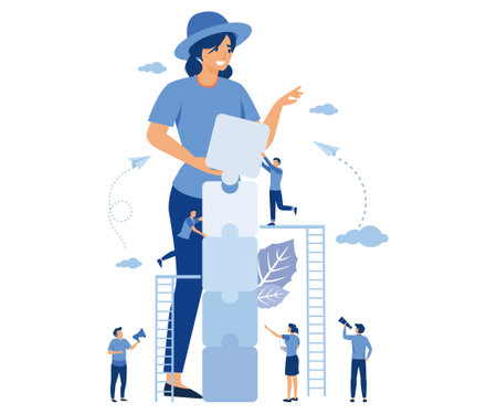 puzzle people connecting elements, Symbol of teamwork, cooperation, partnership vector jigsaw puzzles are great element of team work and search for ideas. flat vector modern illustrationのイラスト素材