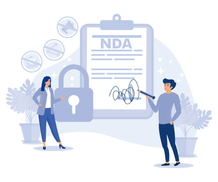 NDA concept. Non disclosure agreement. Corporate secret protection. Flat vector modern illustration.のイラスト素材