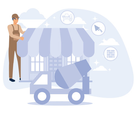 Retail business concept, Brick and mortar, authorized seller, alcohol E-commerce, manufacture license, commercial partnership, liquor store, flat vector modern illustrationのイラスト素材