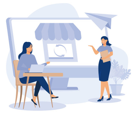 Online business concept, Drop servicing, domain flipping, business opportunity, outsource, drop shipping, web hosting, social media sales, flat vector modern illustrationのイラスト素材