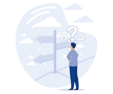 Mental state concept, Focus on success, confusion, cognitive dissonance, business goal, mental discomfort, missing out, decision making, flat vector modern illustrationのイラスト素材