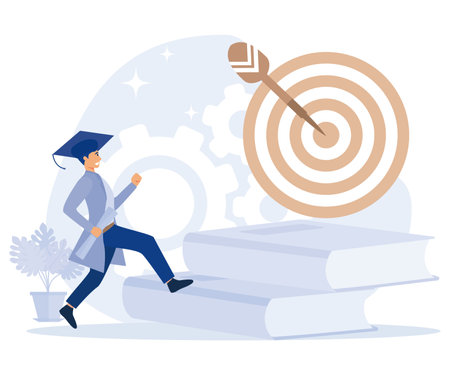 Getting an academic degree concept, Educational trajectory, exams and tests, graduation day, school classroom, exam timetable, flat vector modern illustrationのイラスト素材