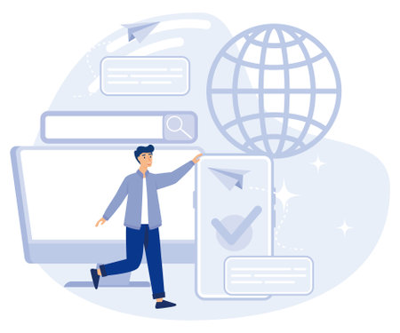 Web development concept, Microsite interface, cross-browser compatibility, 404 error, programming, company page, page not found, flat vector modern illustrationのイラスト素材