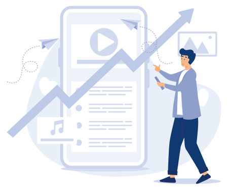 Mass media concept, High ROI content, digital strategy, social media marketing, flat vector modern illustrationのイラスト素材