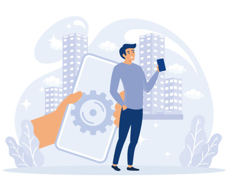 Software development concept, interactive design visualization, usability engineering, web design, flat vector modern illustrationのイラスト素材