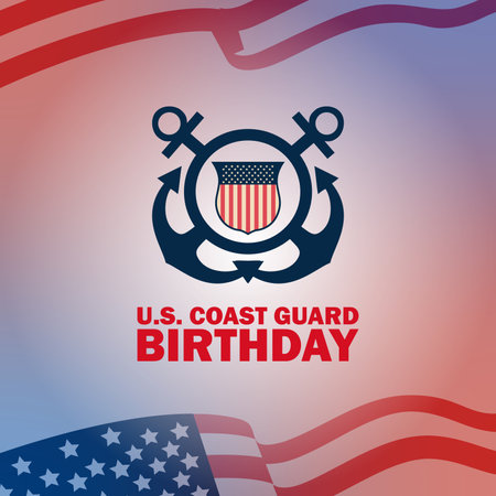 United States Coast Guard birthday. August 4. Design with american flag and patriotic stars, modern background vector illustrationのイラスト素材