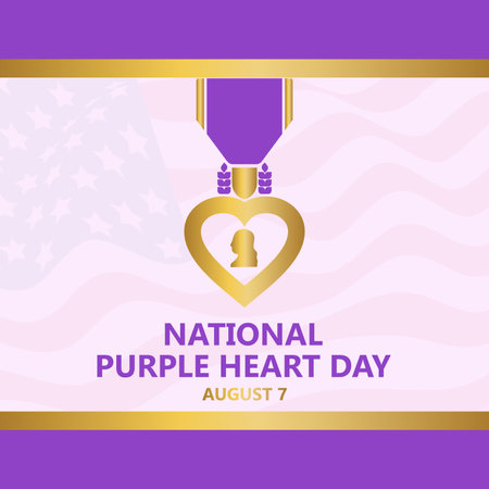 National Purple Heart Day. August 7. Holiday concept. Template for background, banner, card, poster with text inscription, modern background vector illustrationのイラスト素材