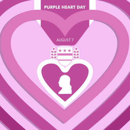 National Purple Heart Day, pink love symbol for 7th august memorial day, modern background vector illustrationのイラスト素材